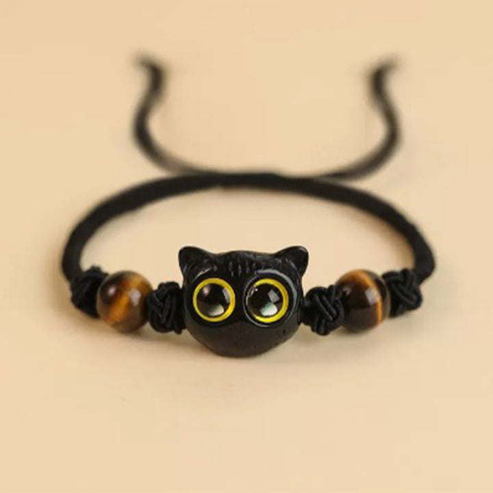 Süßes Friedensarmband aus Ebenholz mit Katzenkopfmuster von Buddha Stones - Ebenholzkatze Tigerauge Seilarmband (Handgelenkumfang 14–18 cm) - image 11