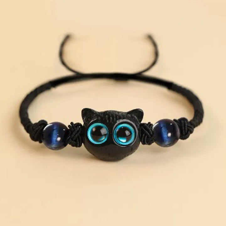 Süßes Friedensarmband aus Ebenholz mit Katzenkopfmuster von Buddha Stones - Ebenholzkatze, Lazurit-Seilarmband (Handgelenkumfang 14–18 cm) - image 14