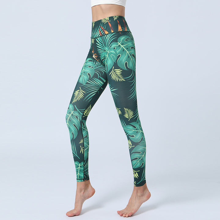 Buddha Stones Hose mit Blattmuster, Sport, Fitness, Yoga, Leggings mit hoher Taille, Yogahose für Damen