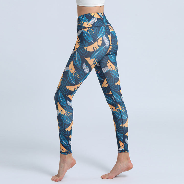Buddha Stones Hose mit Blattmuster, Sport, Fitness, Yoga, Leggings mit hoher Taille, Yogahose für Damen - Stahlblaue gelbe Blätter - US 8-10, UK/AU 12-14, EU 40-42 (XL)  - image 11
