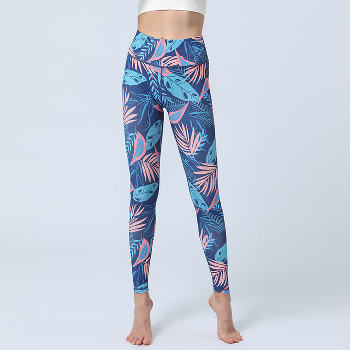 Buddha Stones Hose mit Blattmuster, Sport, Fitness, Yoga, Leggings mit hoher Taille, Yogahose für Damen - Blau-rosa Blätter - US 8-10, UK/AU 12-14, EU 40-42 (XL)  - image 15