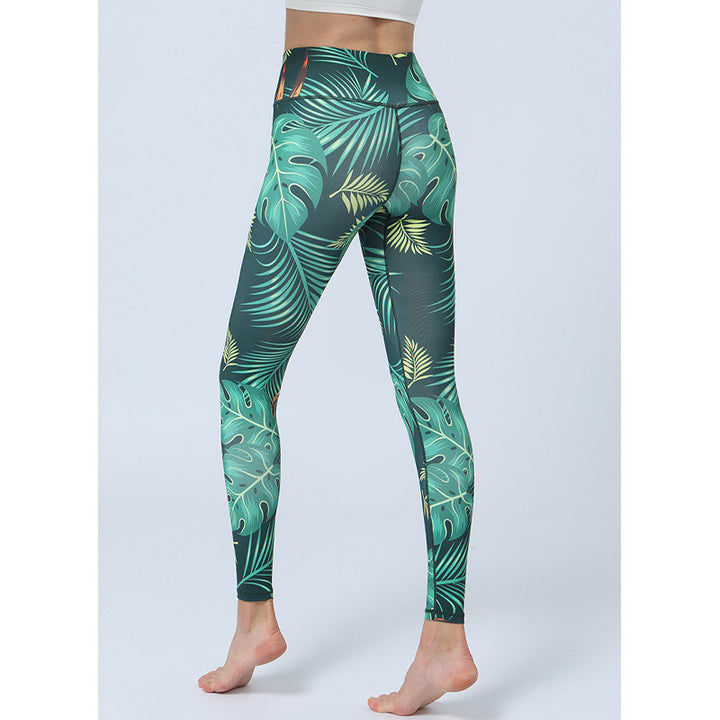 Buddha Stones Hose mit Blattmuster, Sport, Fitness, Yoga, Leggings mit hoher Taille, Yogahose für Damen