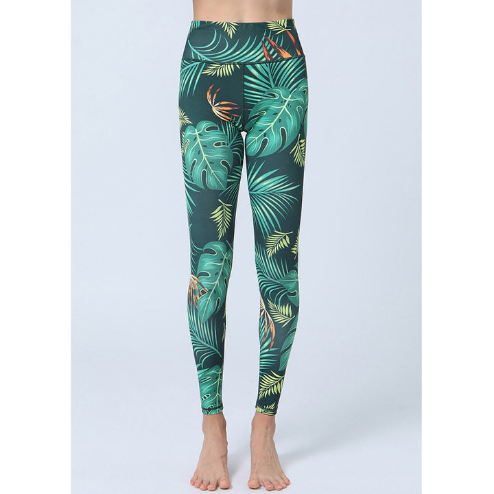 Buddha Stones Hose mit Blattmuster, Sport, Fitness, Yoga, Leggings mit hoher Taille, Yogahose für Damen - image 1