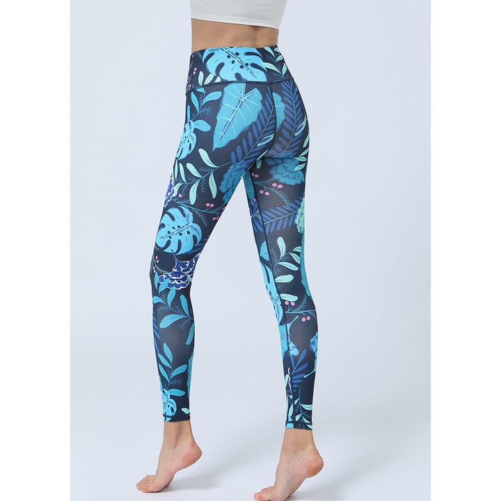 Buddha Stones Hose mit Blattmuster, Sport, Fitness, Yoga, Leggings mit hoher Taille, Yogahose für Damen