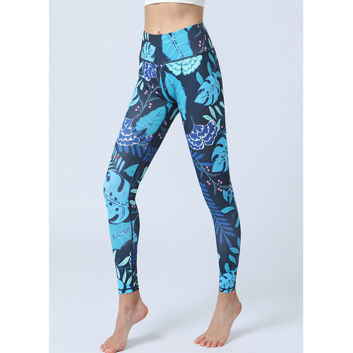 Buddha Stones Hose mit Blattmuster, Sport, Fitness, Yoga, Leggings mit hoher Taille, Yogahose für Damen