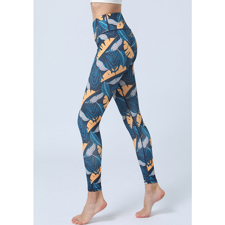 Buddha Stones Hose mit Blattmuster, Sport, Fitness, Yoga, Leggings mit hoher Taille, Yogahose für Damen