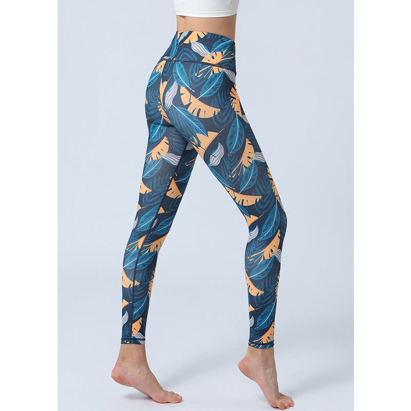 Buddha Stones Hose mit Blattmuster, Sport, Fitness, Yoga, Leggings mit hoher Taille, Yogahose für Damen