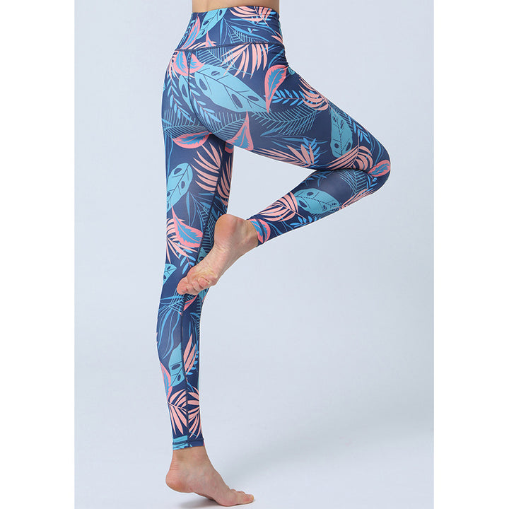 Buddha Stones Hose mit Blattmuster, Sport, Fitness, Yoga, Leggings mit hoher Taille, Yogahose für Damen