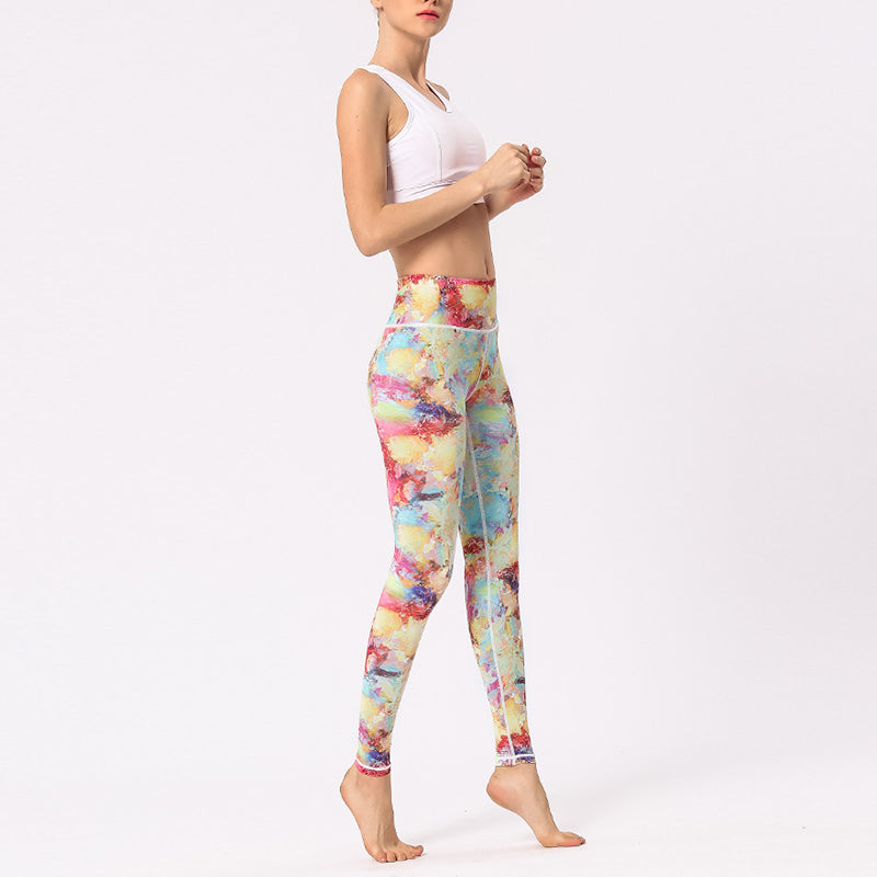 Buddha Stones Hose mit mehrfarbigem Blumenmuster für Sport, Training, Fitness, hohe Taille, Leggings, Yogahose für Damen - image 3