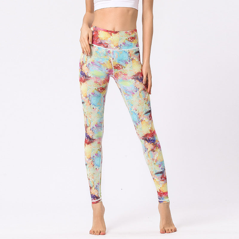 Buddha Stones Hose mit mehrfarbigem Blumenmuster für Sport, Training, Fitness, hohe Taille, Leggings, Yogahose für Damen - image 1