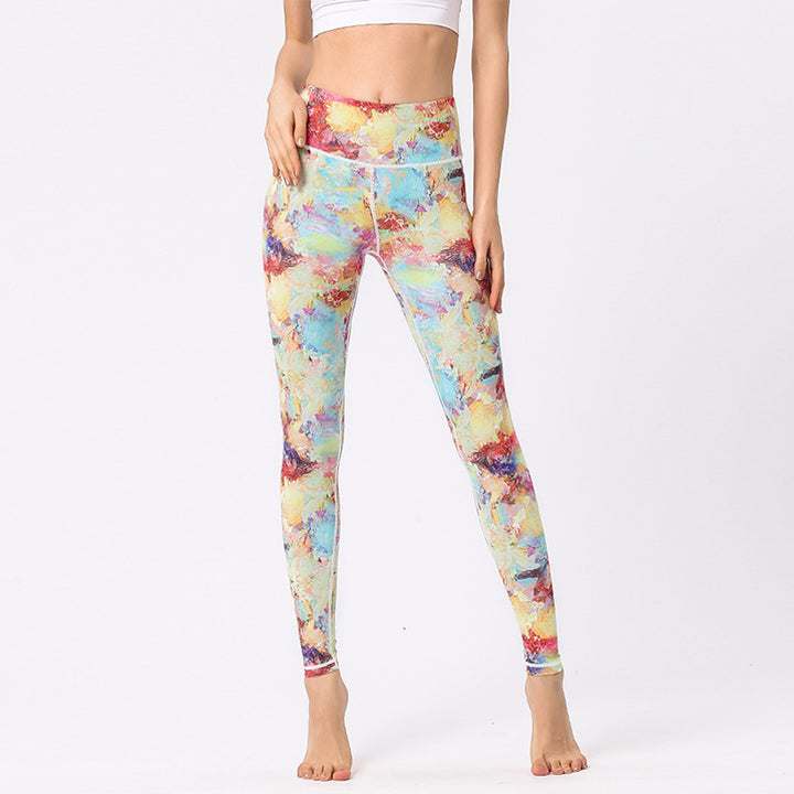 Buddha Stones Hose mit mehrfarbigem Blumenmuster für Sport, Training, Fitness, hohe Taille, Leggings, Yogahose für Damen - image 1