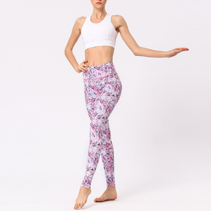 Buddha Stones Hose mit mehrfarbigem Blumenmuster für Sport, Training, Fitness, hohe Taille, Leggings, Yogahose für Damen