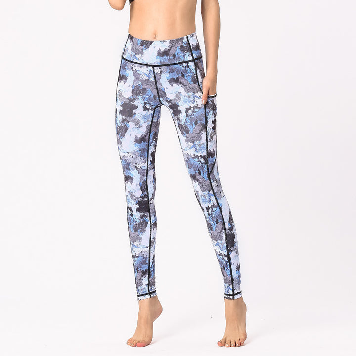 Buddha Stones Hose mit buntem Aufdruck für Sport, Training, Fitness, Leggings, Yogahose für Damen - Schwarz Grau Blau - US8-10， UK/AU12-14，EU40-42 (XL) - image 0
