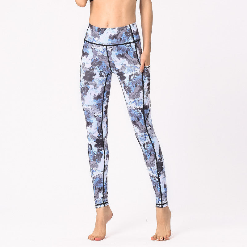 Buddha Stones Hose mit buntem Aufdruck für Sport, Training, Fitness, Leggings, Yogahose für Damen - Schwarz Grau Blau - US 8-10, UK/AU 12-14, EU 40-42 (XL) - image 0