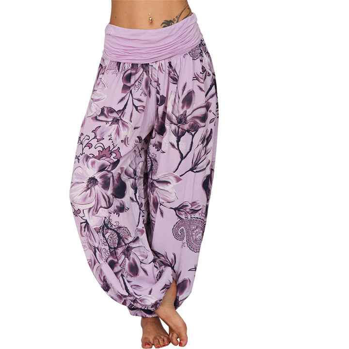 Lose Haremshose für Damen, Yogahose mit Buddha-Steinen, Blumenblattmuster