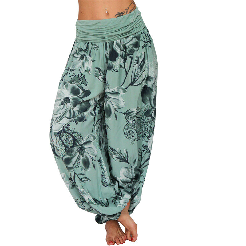 Lose Haremshose für Damen, Yogahose mit Buddha-Steinen, Blumenblattmuster - Grün - US20, UK/AU24, EU52 (5XL) - image 28