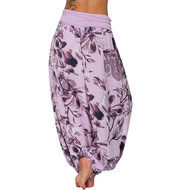 Lose Haremshose für Damen, Yogahose mit Buddha-Steinen, Blumenblattmuster