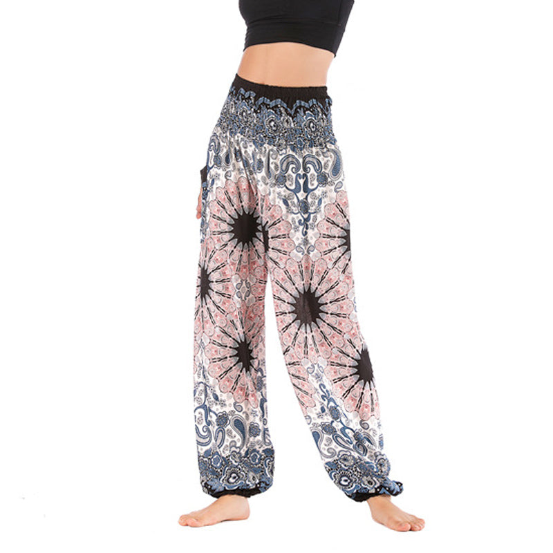 Buddha Stones lockere Haremshose mit geometrischem Mandala-Muster und hoher Taille für Damen, Yogahose - Beige - US2-8/10， UK/AU6-12/14，EU34-40/42 (F) - image 1