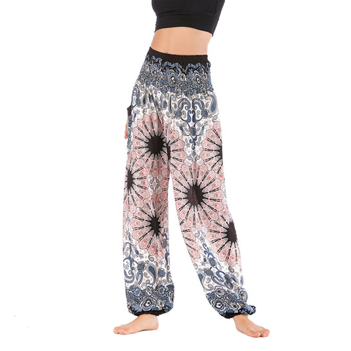 Buddha Stones lockere Haremshose mit geometrischem Mandala-Muster und hoher Taille für Damen, Yogahose - Beige - US2-8/10， UK/AU6-12/14，EU34-40/42 (F) - image 1