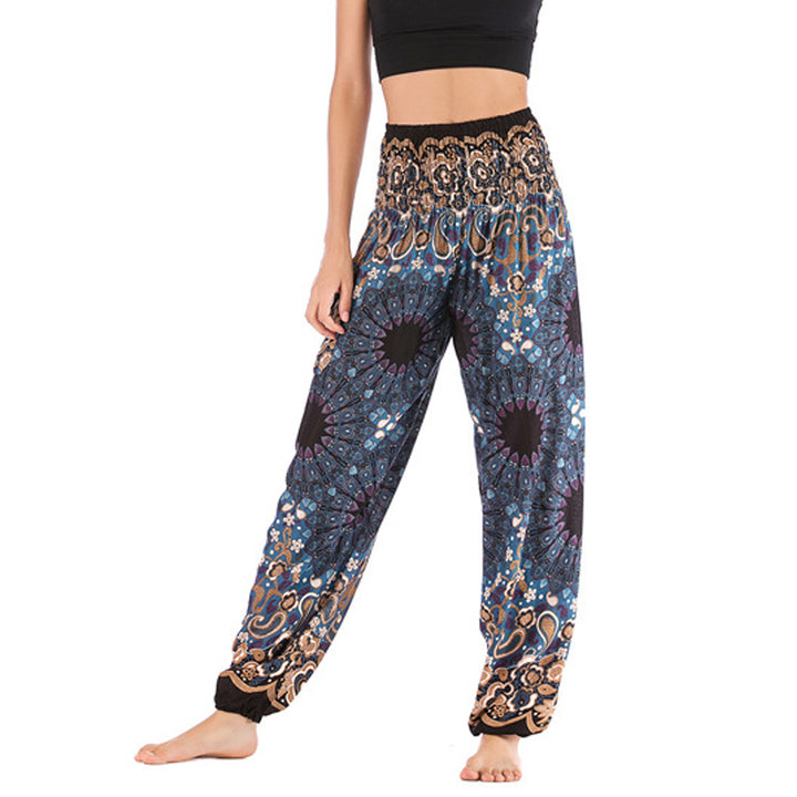 Buddha Stones lockere Haremshose mit geometrischem Mandala-Muster und hoher Taille für Damen, Yogahose