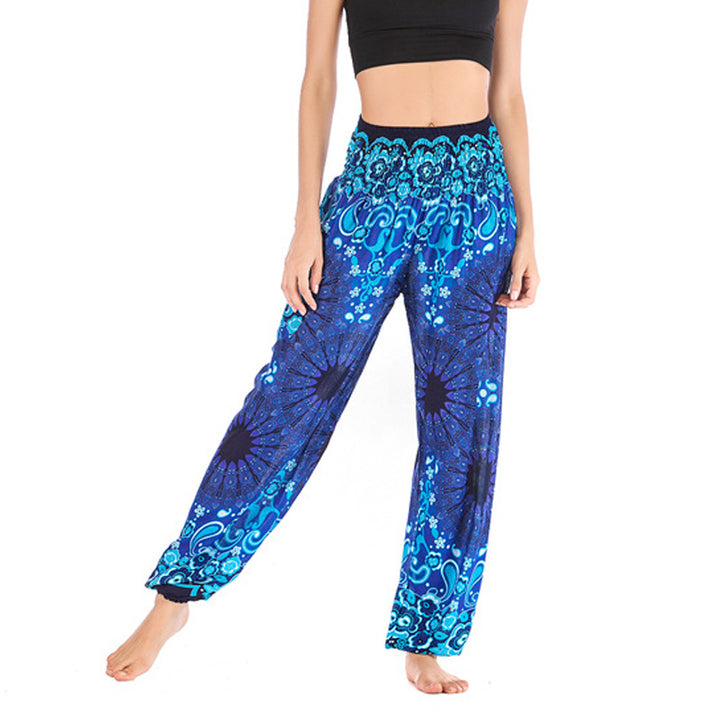 Buddha Stones lockere Haremshose mit geometrischem Mandala-Muster und hoher Taille für Damen, Yogahose - Blau - US2-8/10， UK/AU6-12/14，EU34-40/42 (F) - image 9
