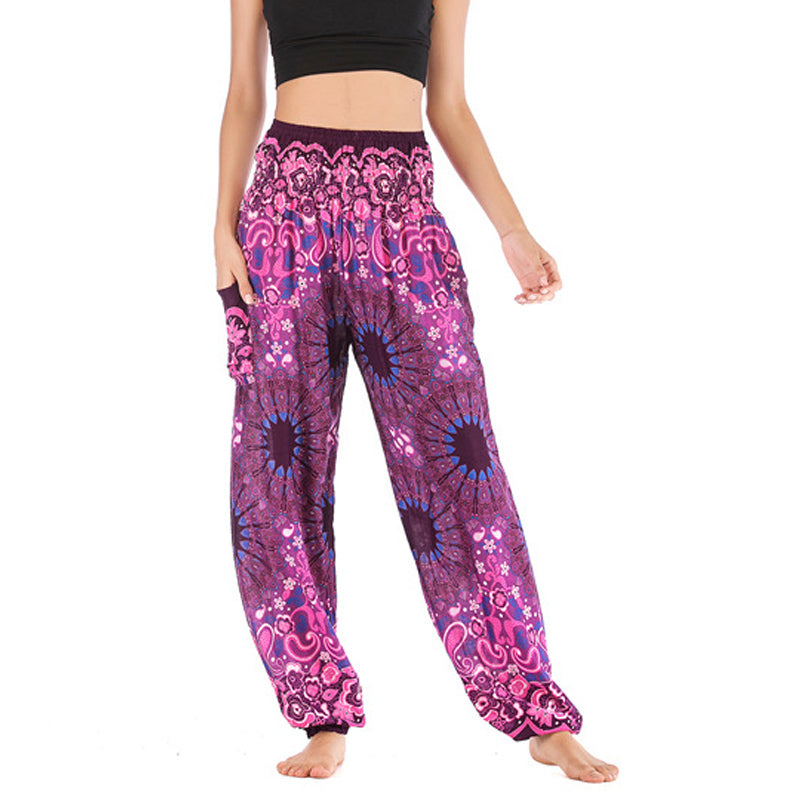 Buddha Stones lockere Haremshose mit geometrischem Mandala-Muster und hoher Taille für Damen, Yogahose