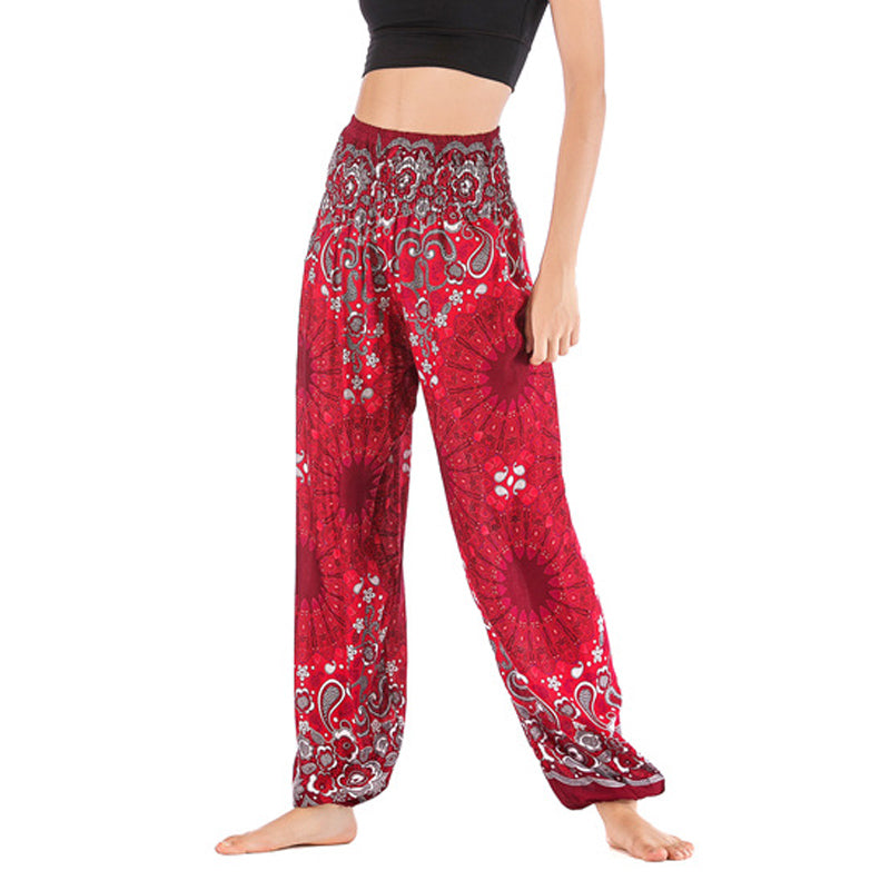 Buddha Stones lockere Haremshose mit geometrischem Mandala-Muster und hoher Taille für Damen, Yogahose - Rot - US2-8/10， UK/AU6-12/14，EU34-40/42 (F) - image 19