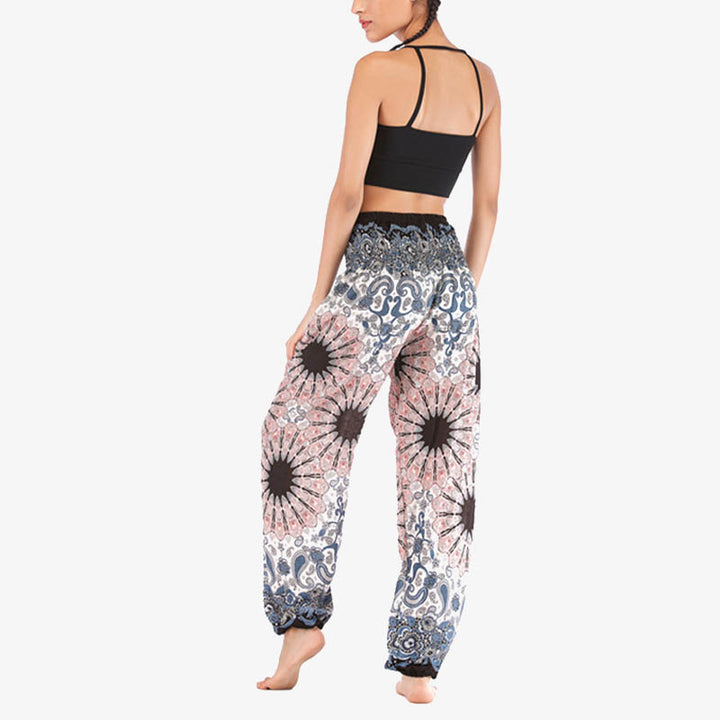 Buddha Stones lockere Haremshose mit geometrischem Mandala-Muster und hoher Taille für Damen, Yogahose - image 4