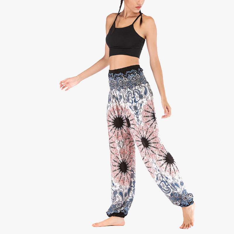 Buddha Stones lockere Haremshose mit geometrischem Mandala-Muster und hoher Taille für Damen, Yogahose - image 3