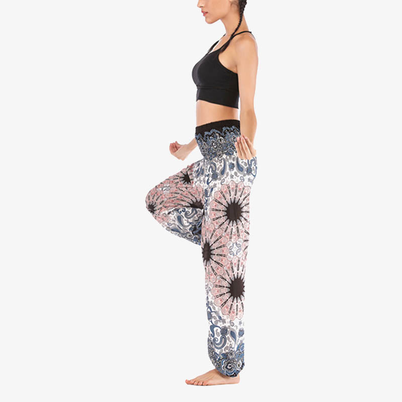 Buddha Stones lockere Haremshose mit geometrischem Mandala-Muster und hoher Taille für Damen, Yogahose