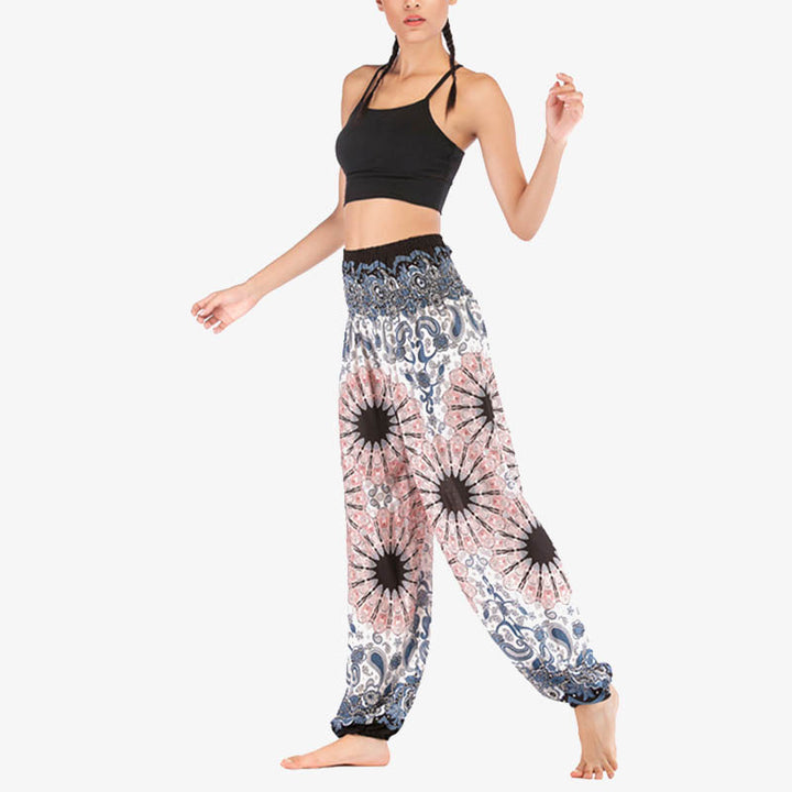 Buddha Stones lockere Haremshose mit geometrischem Mandala-Muster und hoher Taille für Damen, Yogahose