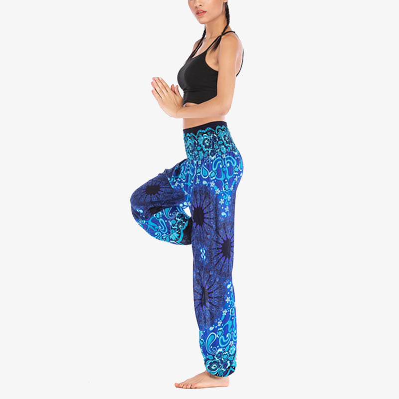 Buddha Stones lockere Haremshose mit geometrischem Mandala-Muster und hoher Taille für Damen, Yogahose - image 15
