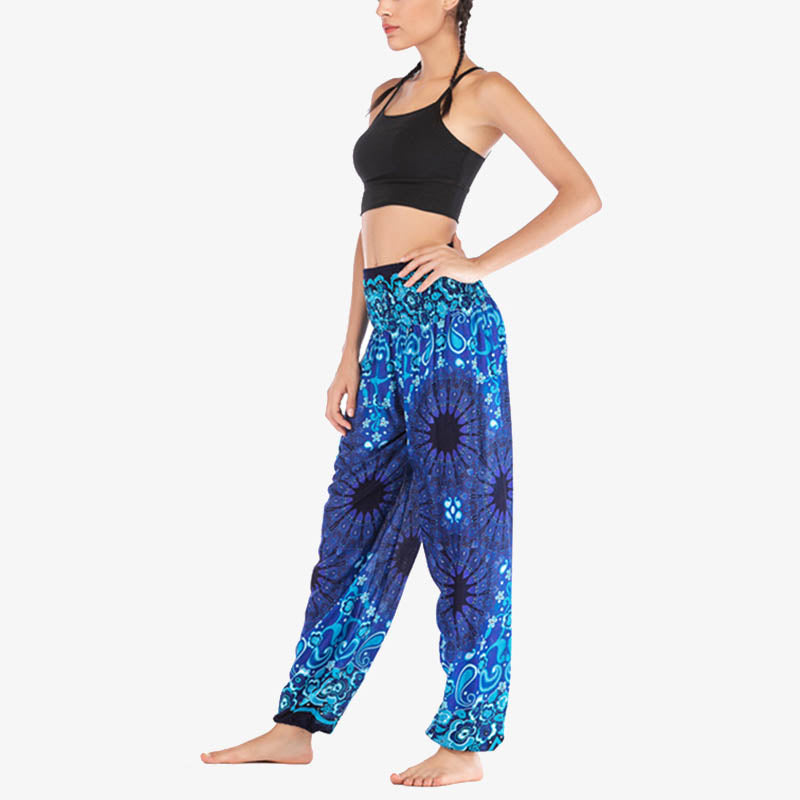 Buddha Stones lockere Haremshose mit geometrischem Mandala-Muster und hoher Taille für Damen, Yogahose