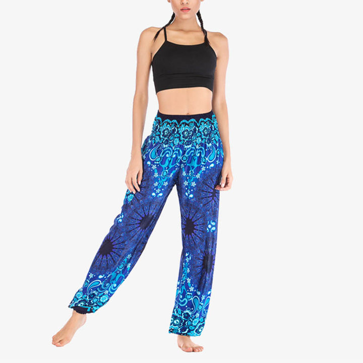 Buddha Stones lockere Haremshose mit geometrischem Mandala-Muster und hoher Taille für Damen, Yogahose - image 15