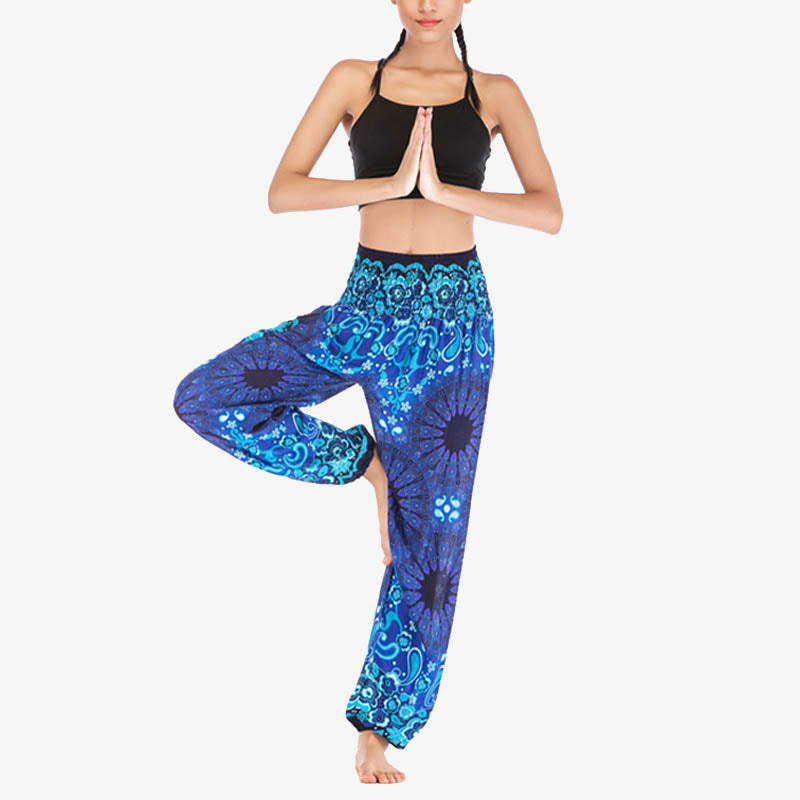 Buddha Stones lockere Haremshose mit geometrischem Mandala-Muster und hoher Taille für Damen, Yogahose - image 9