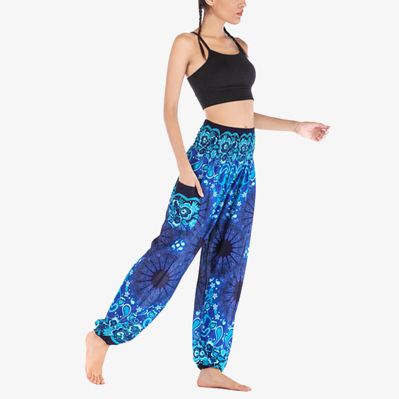 Buddha Stones lockere Haremshose mit geometrischem Mandala-Muster und hoher Taille für Damen, Yogahose