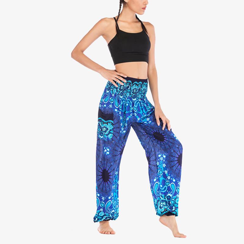 Buddha Stones lockere Haremshose mit geometrischem Mandala-Muster und hoher Taille für Damen, Yogahose