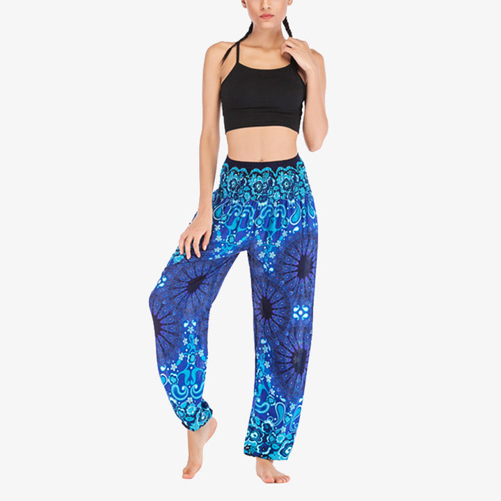 Buddha Stones lockere Haremshose mit geometrischem Mandala-Muster und hoher Taille für Damen, Yogahose