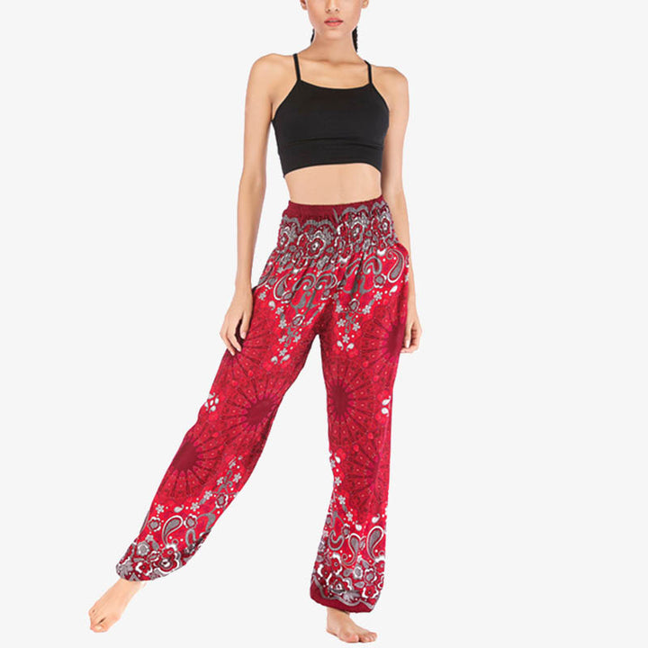 Buddha Stones lockere Haremshose mit geometrischem Mandala-Muster und hoher Taille für Damen, Yogahose - image 26