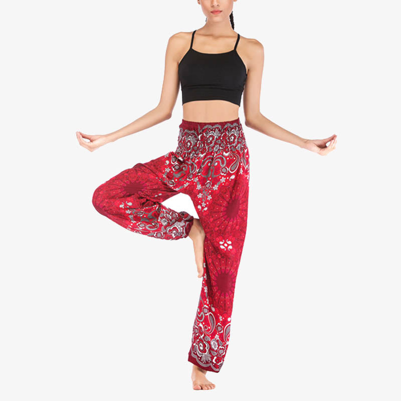 Buddha Stones lockere Haremshose mit geometrischem Mandala-Muster und hoher Taille für Damen, Yogahose