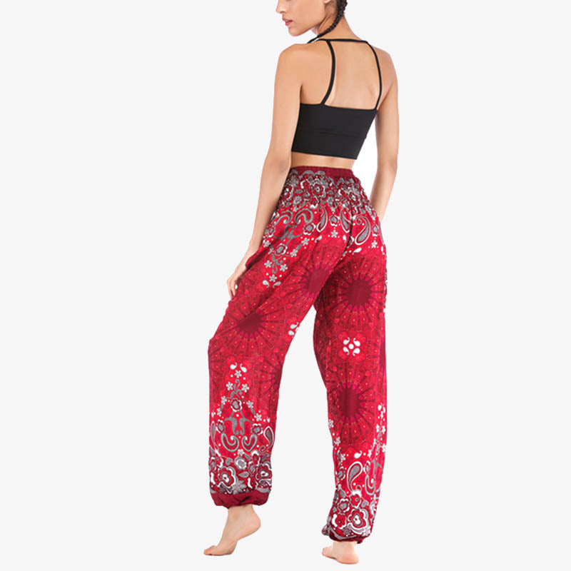 Buddha Stones lockere Haremshose mit geometrischem Mandala-Muster und hoher Taille für Damen, Yogahose