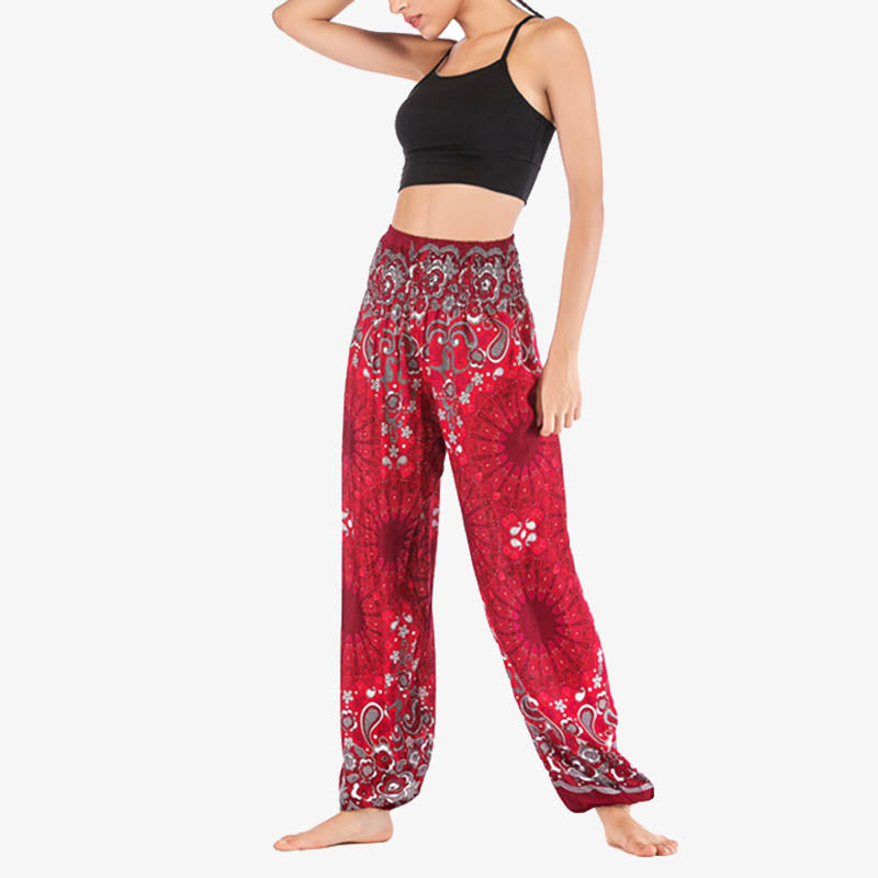 Buddha Stones lockere Haremshose mit geometrischem Mandala-Muster und hoher Taille für Damen, Yogahose - image 23