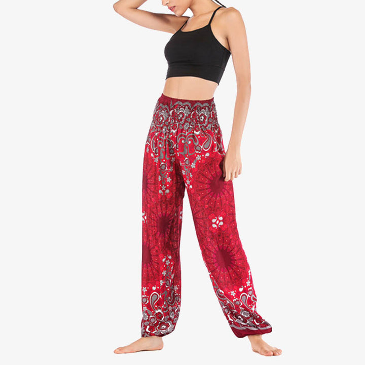 Buddha Stones lockere Haremshose mit geometrischem Mandala-Muster und hoher Taille für Damen, Yogahose - image 23