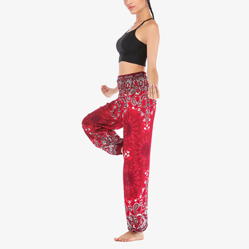 Buddha Stones lockere Haremshose mit geometrischem Mandala-Muster und hoher Taille für Damen, Yogahose - image 21