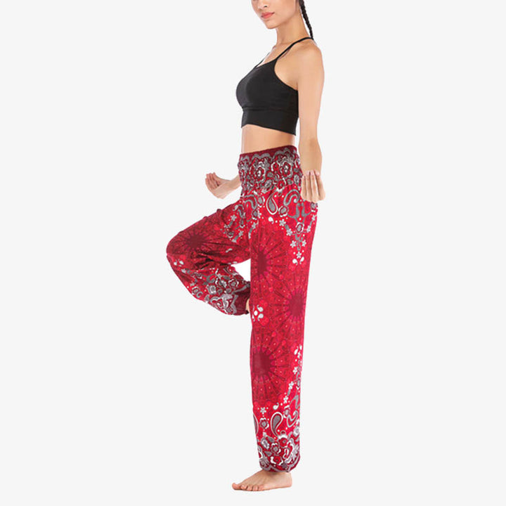 Buddha Stones lockere Haremshose mit geometrischem Mandala-Muster und hoher Taille für Damen, Yogahose - image 21