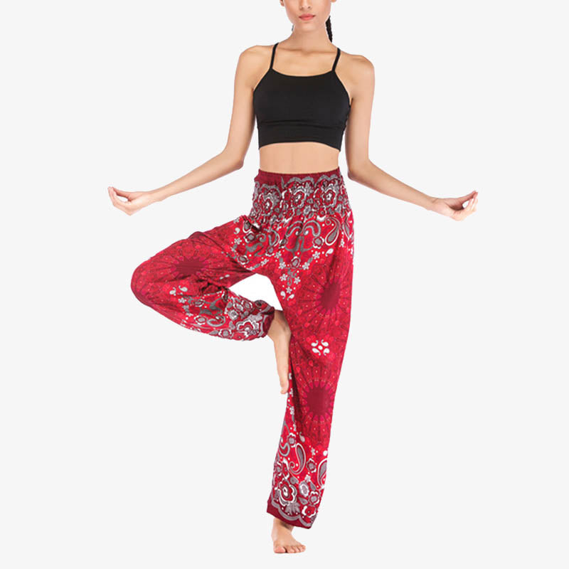 Buddha Stones lockere Haremshose mit geometrischem Mandala-Muster und hoher Taille für Damen, Yogahose - image 19