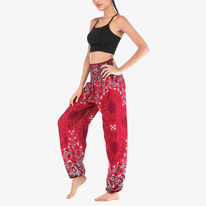 Buddha Stones lockere Haremshose mit geometrischem Mandala-Muster und hoher Taille für Damen, Yogahose