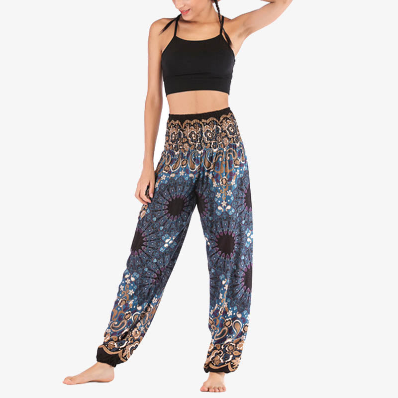 Buddha Stones lockere Haremshose mit geometrischem Mandala-Muster und hoher Taille für Damen, Yogahose - image 31