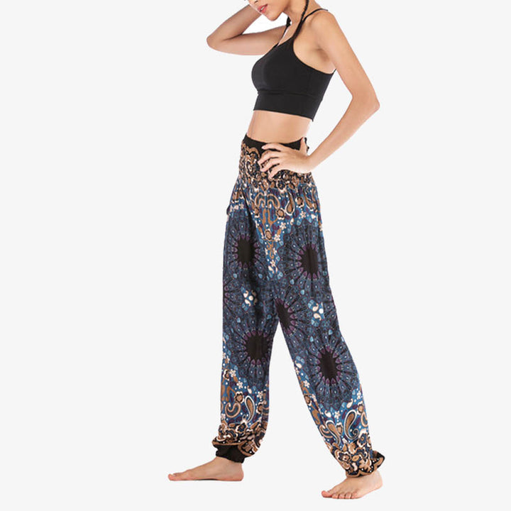 Buddha Stones lockere Haremshose mit geometrischem Mandala-Muster und hoher Taille für Damen, Yogahose