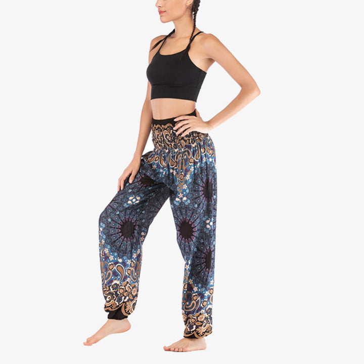 Buddha Stones lockere Haremshose mit geometrischem Mandala-Muster und hoher Taille für Damen, Yogahose